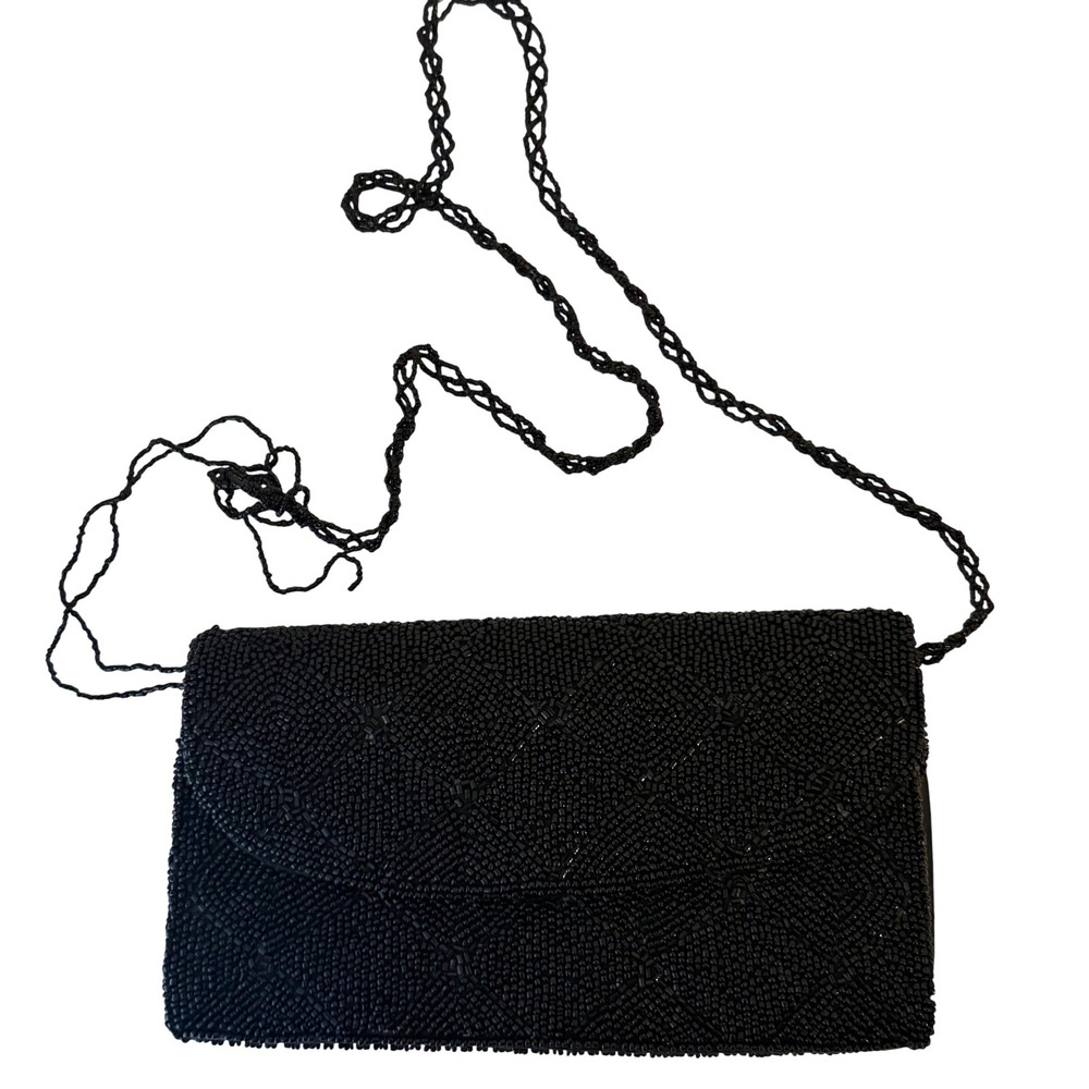 Dark‎ Academia Clutch Bag Old Hollywood Womens Black Beaded Evening Bag Vintage